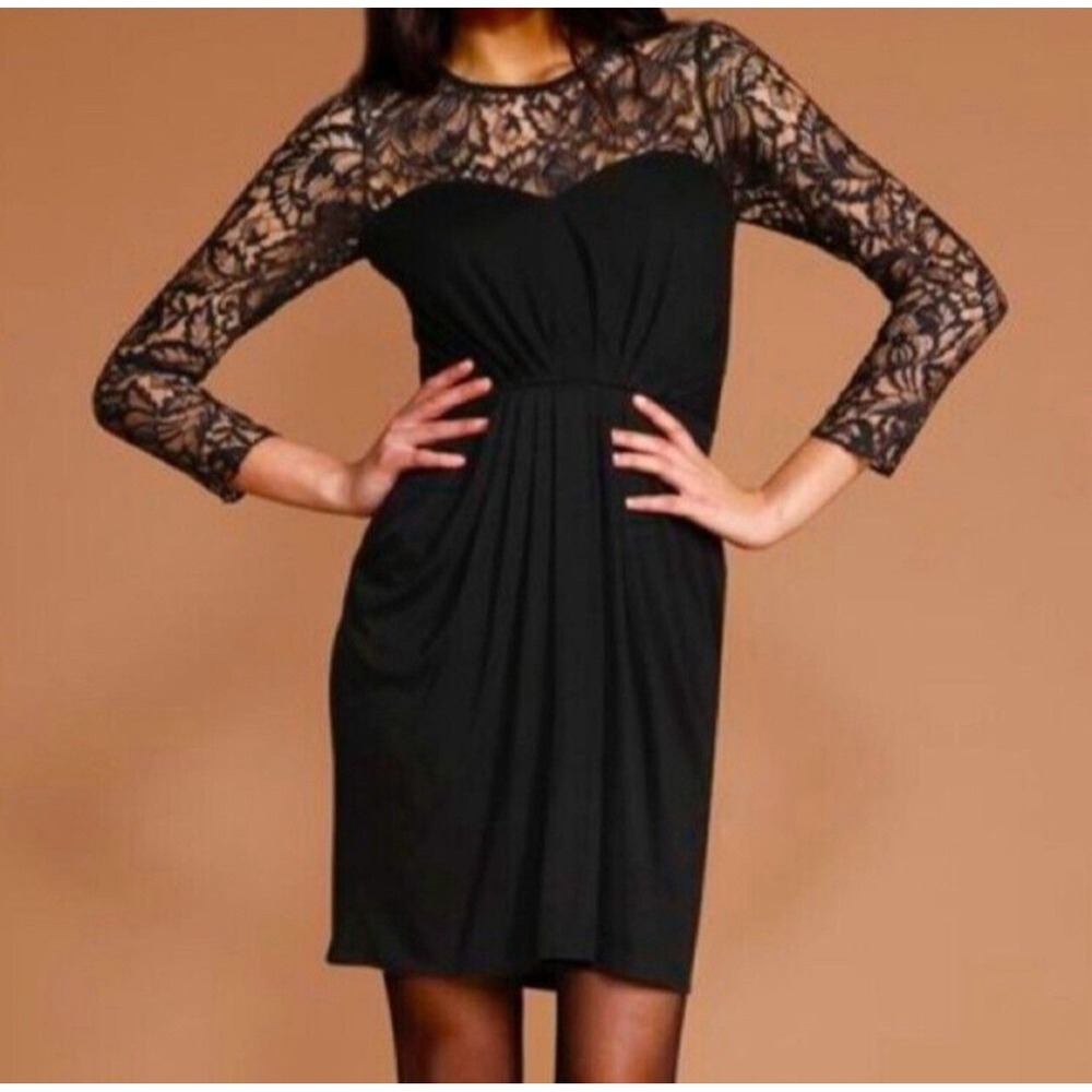 SHOSHANNA Lilleth Lace Long Sleeve Sweetheart Neckline Cocktail Dress Sz 8